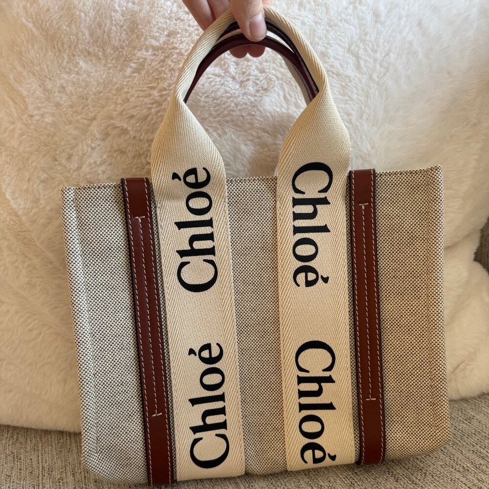 Authentic Chloé logo-print mini/small woody tote bag EUC